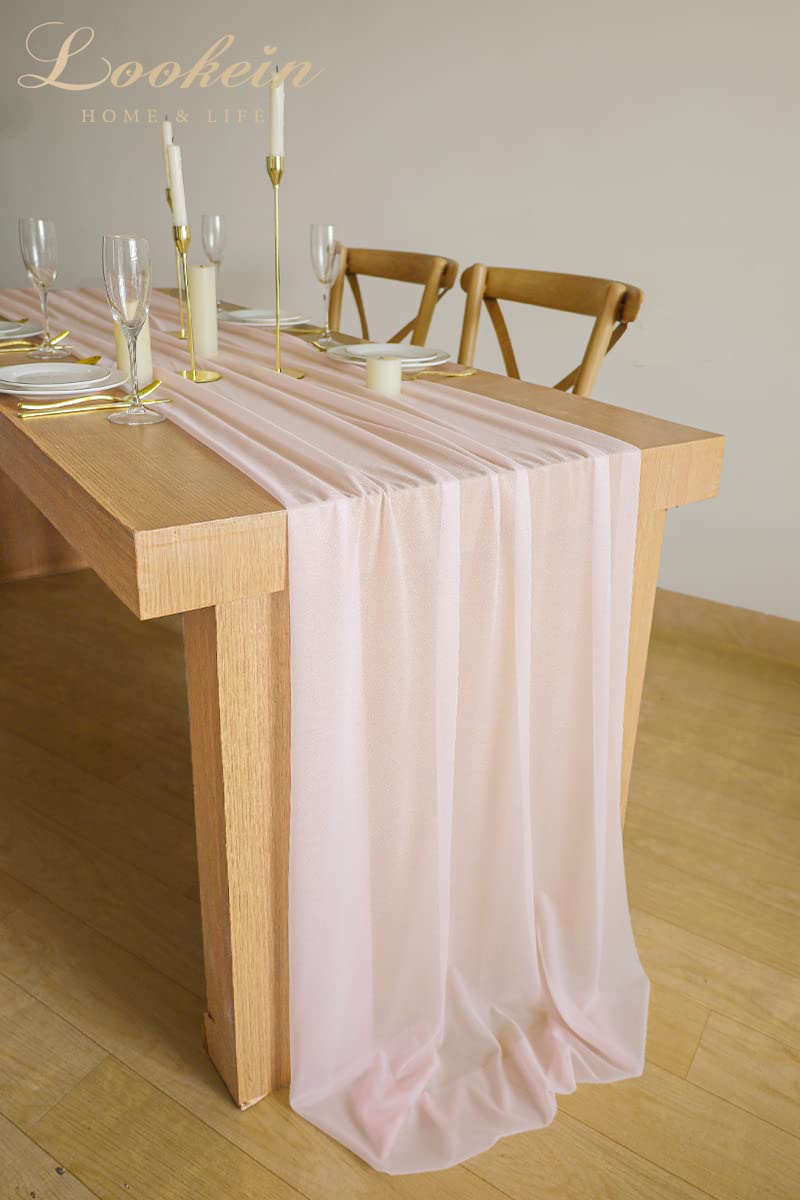 Light Pink Chiffon Table Runners - 29x120 Inches, 5 Pack, For Weddings & Parties - View #3
