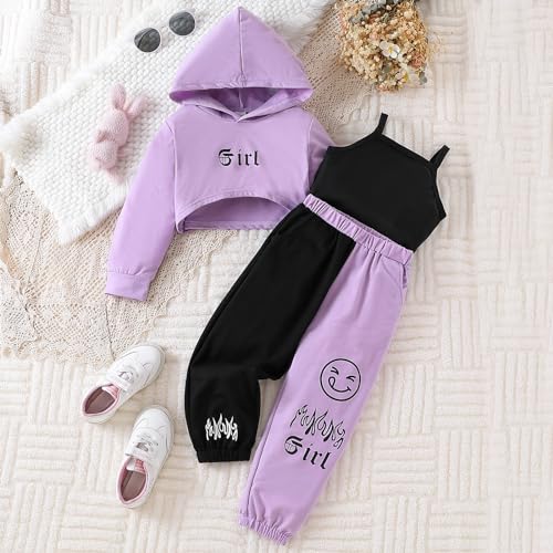 Kid Toddler Girls Clothes Outfits Letter Graphic Hoodie Sweatpants Cami Top 3PC Fall Winter Pant Set4