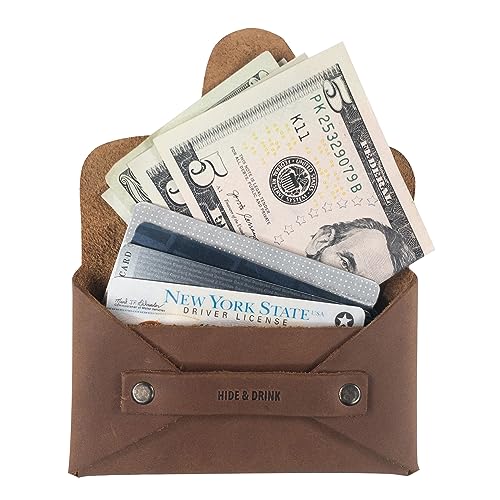 Hide & Drink, Snapless Business Card Holder for Men and Women, Vintage Wallet, Sturdy Pouch, Money Organizer, Full Grain Leather, Handmade, Single Malt Mahogany2