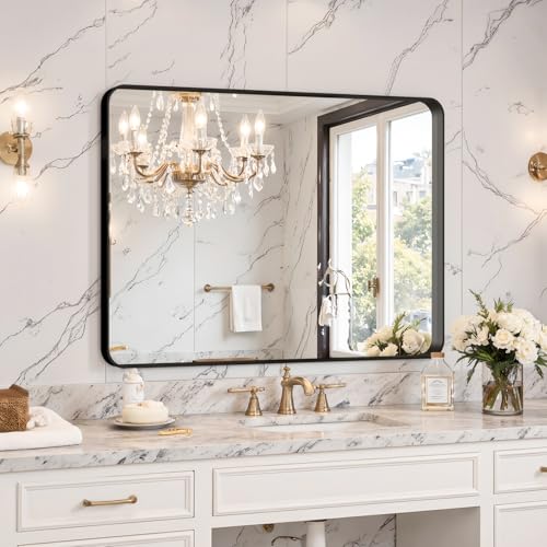 Image of 32 inchx24 inch Bathroom Vanity Mirror for Wall Aluminum Framed Farmhouse Rectangle