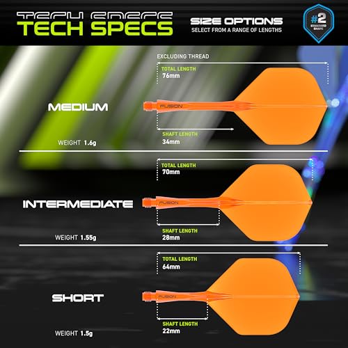 Image of Winmau Fusion No.2 Integrated Flight & Shaft System - Lightweight Replacement Set for Steel & Soft Tip Darts - 90-Degree Wing Design Sizes