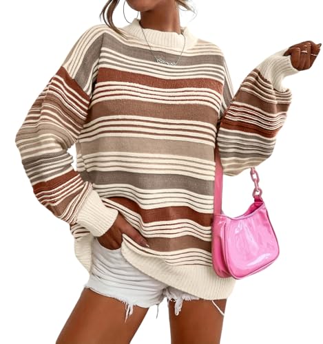 CHARTOU Women Contrast Striped Pullover Sweater 2025 Fall Outfits Oversized