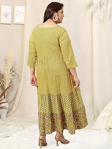 Image of MIRCHI FASHION Women Cotton Regular Plus Size Embroidered Printed Anarkali Kurti