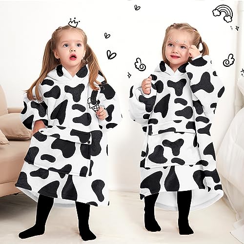 Image of KFUBUO Wearable Blanket Hoodie for Kids With Pocket Toddlers 2-6 Year Old | Cow, Sherpa, Heavy Material, Oversized Sweatshirt Blanket, Kids Blanket, Girl Boy Gifts, Cozy Gifts for Kids