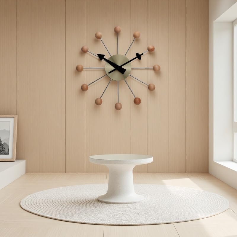 Miniatura 6 de NUOVO Reloj de pared de bola de madera de 13 pulgadas, multicolor, de mediados de siglo, creativo, silencioso, de cuarzo, divertido, decorativo,