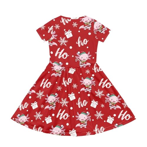 Image of Girls Dress with Pockets Basic Short Sleeve High Waist Swing Skater Dress School Party Dress for Kids