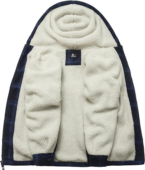 Image of ZITY Men's Flannel Hooded Jacket Fleece Sherpa Lined Plaid Shirts Jackets Zip Up Sweatshirt Hoodies for Men with 4 Pockets