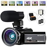 Video Camera 4K Camcorder Digital ACTITOP FHD WiFi Vlogging Cameras Recorder with Microphone for YouTube 48MP 16X Digital Zoom, 3.0 Inch Touch Screen, Wide Angle Lens, Night Vision, LED Light, Travel