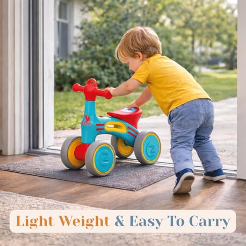 Image of TALIO Kids 4-Wheel Balance Bike with LED & Music | BIS Certified | Toddler Ride-On | Comfortable Seat | for Ages 1-4 Years | AA Batteries Included (GBB-503 /01) (Blue /Red)
