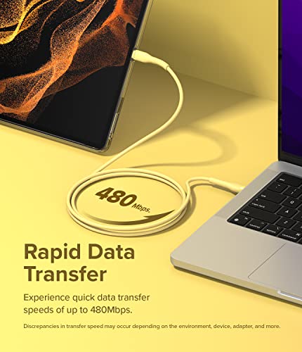 Cordon Lightning USB C jaune Ringke 2m idéal pour charger l'iPhone au lit
