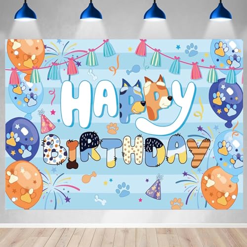 Fondo Fotográfico Azul con Perro para Cumpleaños 5x3ft miniatura 1