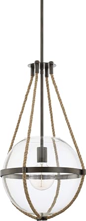 Capital Lighting 327413NG Beaufort Urban/Industrial Coastal Natural Jute Clear Glass Globe Pendant, 1-Light 100 Watts, 23" H x 13" W, Nordic Grey