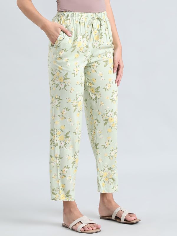 Image of GO COLORS Women Printed Woven Viscose Mid Rise Lounge Pants