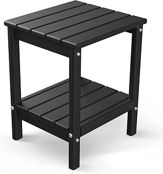 GREENVINES Adirondack-Outdoor-Side-Table | 14 × 13 بوصة | HDPE Plastic | جميع الأحوال الجوية | أسود | جداول خارجية | رف التخزين | للفناء الخلفي لشرفة الفناء الداخلي