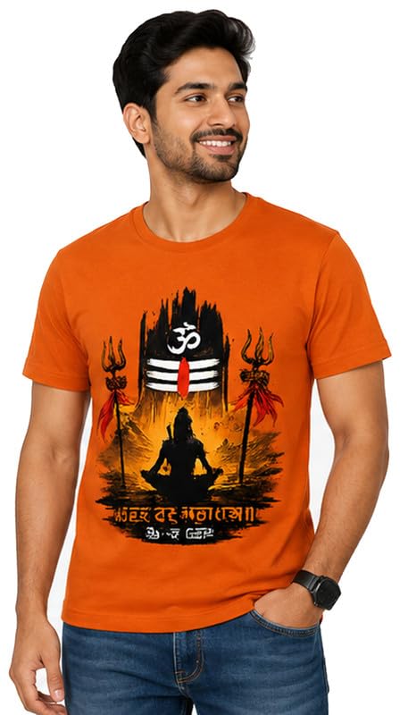 Men's Har Har Mahadev Kanwar Yatra T-Shirt | Lord Shiva Print Round Neck Half Sleeve, Graphic Tee for Sawan, Kawad Yatra & Mahakal Devotees,-picture-14