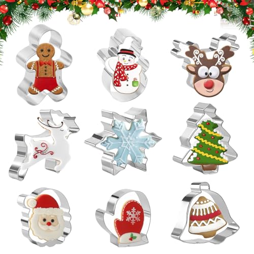Formine Biscotti Natale 9 pz Formine Biscotti Stampi Biscotti Natale Tagliabiscotti Natalizi Set in Acciaio Inossidabile per Decorazioni in Fondente, Decorazioni di Dolci di Pasticceria
