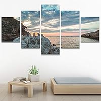 SIGNWIN 5 Panel Canvas Wall Art Modern Art Beach Dramatic Island Landscape Multicolor Photography for Home Decorations Ready to Hang - 60