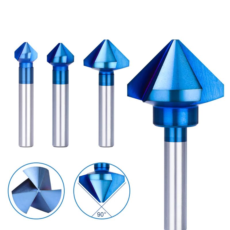 Cortador De Chaflán De 3 Flautas, Broca CNC 90D HSS, Cortador De Agujeros De Metal Y Madera Con Revestimiento Nano Azul, Broca Avellanadora,50,0 Mm