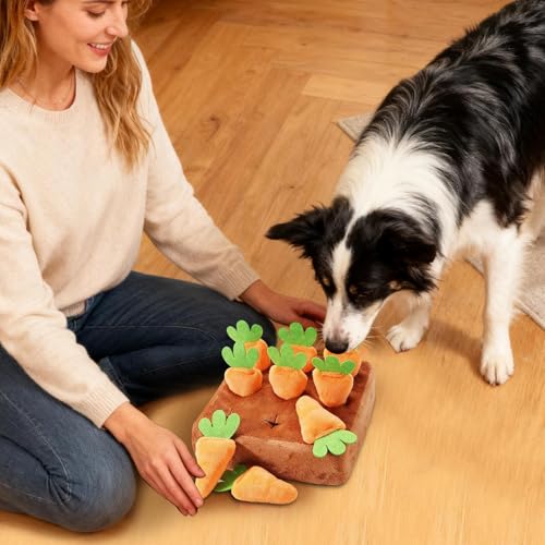 2026 New Snuffle Games Dog, Interaktives Spielzeug Plüsch Karotte Schnüffelteppich Hundespielzeug, Lustiges Schnüffelpad Für Hunde Mit 9 Karotten, Schnüffelspielzeug Für Hunde Für Drinnen