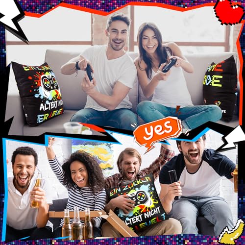 Yamitora Geschenke für Männer,Zocker Geschenk Mann Coole Sachen für Teenager Jungs Mädchen Freunde zum Geburtstag Geschenk Papa Geschenk Gaming Deko Gamer Socken 43-46 mit Männerkissenbezug 45x45cm