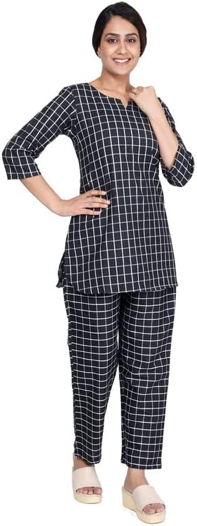 KRISHANG Sleep Comfort Cotton Shirt and Payjama Set for Girls | Night Suit Set| Sleep Wear Dress | Cotton Night Suit | Full Length Payjama Set for Women and Girls_NGT-LONG-BLK