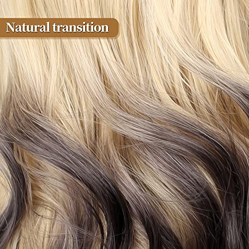 FAELBATY Long Ombre Blonde to Brown Curly Wig with Bangs - Natural Curly Wigs for Women & Girls - 21" RW4/86# - Image 3