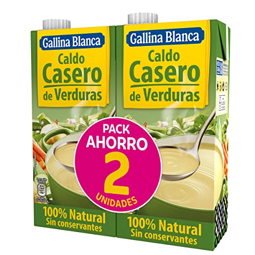 GALLINA BLANCA Caldo Casero de Verduras 100% Natural | Elaborado con Verduras Seleccionadas de la Huerta, Cocinado a Fuego Lento. Sin Gluten, Sin Conservantes, Bajo en Grasa - 1L (paquete de 2)