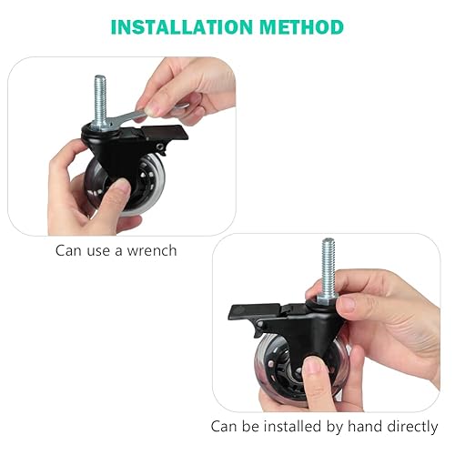 Miniatura 7 de Hirate Ruedas industriales de 3 pulgadas, ruedas giratorias de bloqueo de vástago roscado de 38 a 16 x 1.5 pulgadas para carros, carrito de banco de