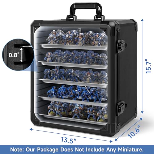 Image of WELIDAY Miniatures Storage Case Miniatures Transport Case Aluminum Alloy Frame with Lock and LED Light (Large Size)