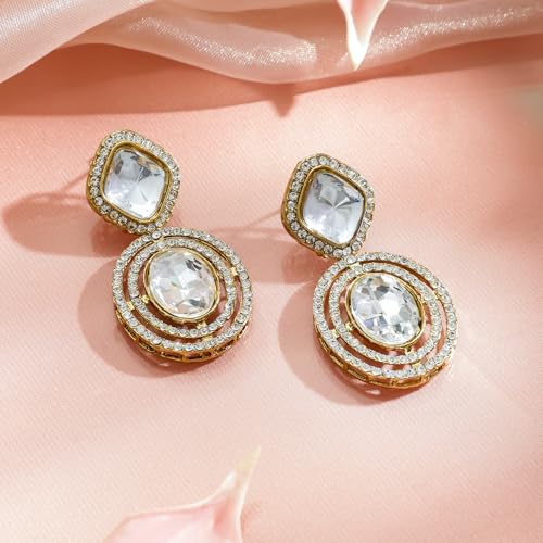 Image of Rubans Drop Earrings American Diamond Crystal Stylish Trendy Jewellery Gift for Women & Girls