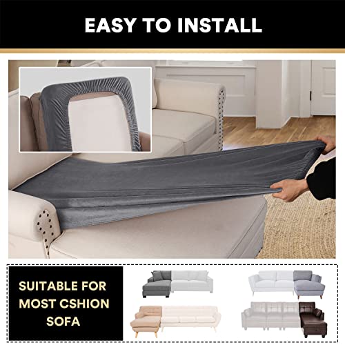 Velvet Chaise Lounge Cover 1 Piece Chaise Slipcover L Shape Chaise Cover For Both Left/Right Sectional Couch Sofa Slipcovers For Dogs Pet Sectional Couch Chaise Cover Only, Grey #TOP5