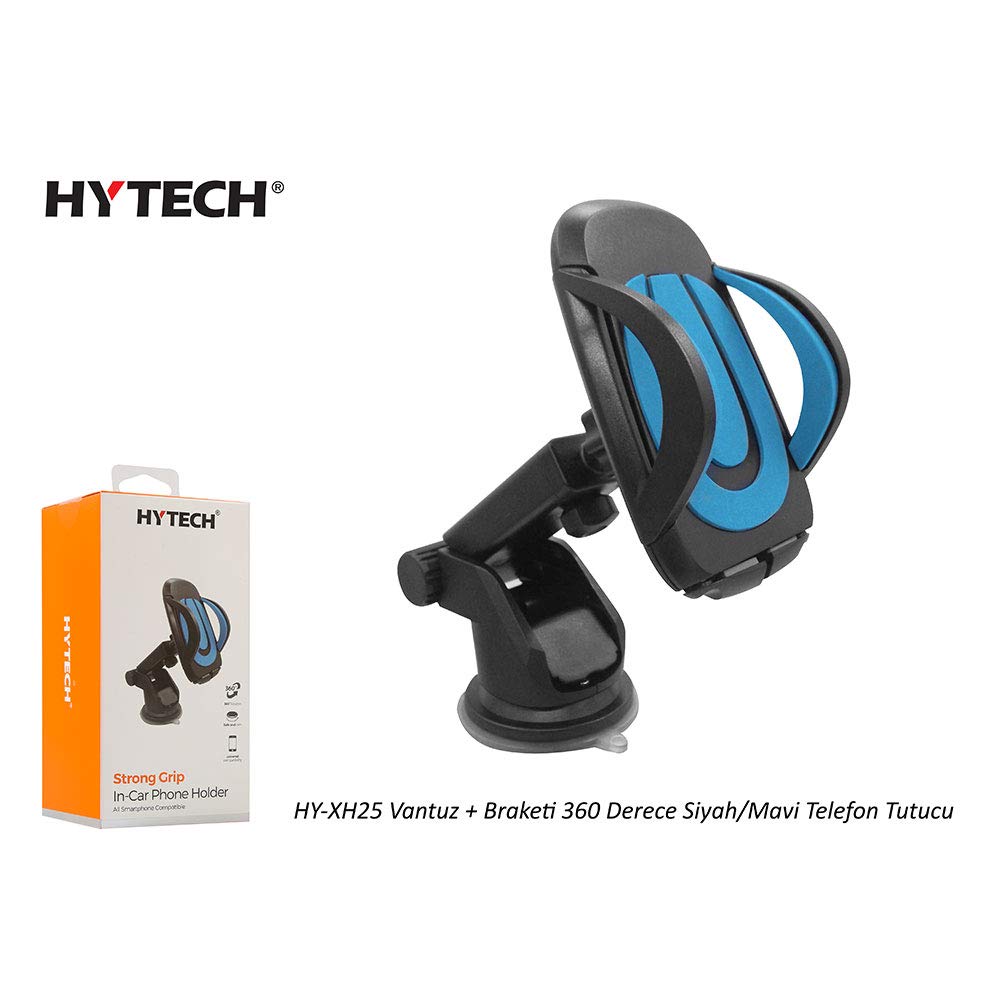 HYTECH HY-XH25 Vantuz + Braketi 360 Derece Siyah-Mavi Telefon Tutucu