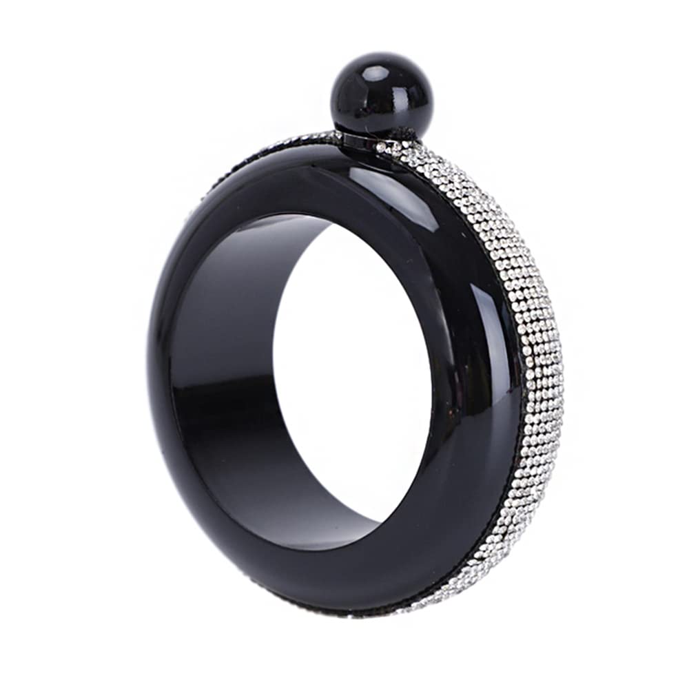 Bracciale Bangle Flask, Flacone Braccialetto Portatile in Acciaio Inossidabile Liscio da 3,5 Once per Idee Regalo per attività all'Aperto per Feste - Strass Neri