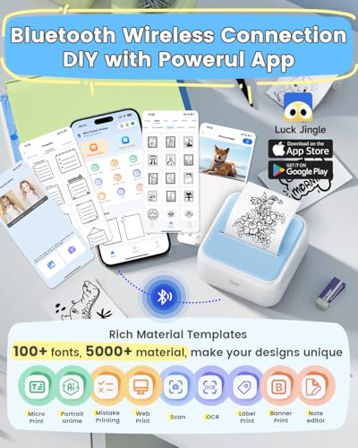 Image of Sticker Printer - Mini Sticker Maker Machine with 3 Roll Tapes, Bluetooth Portable Inkless Printpods Pocket Printer Classroom Must Haves for Kids Study Notes, Anatomical Diagrams, Photos, Gift