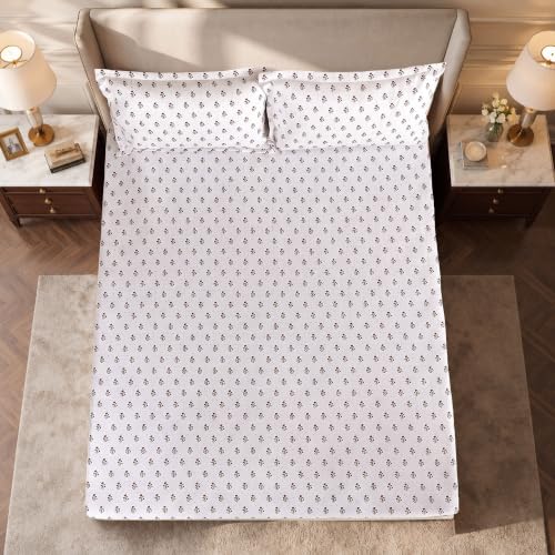 Image of Home Elegance from House of Mytrident | Linen Feel Bed Sheet for Double Bed King Size with Two Pillow Covers | Ultrasoft | Floral 274cm x 250cm | myTrident - Jade Beige