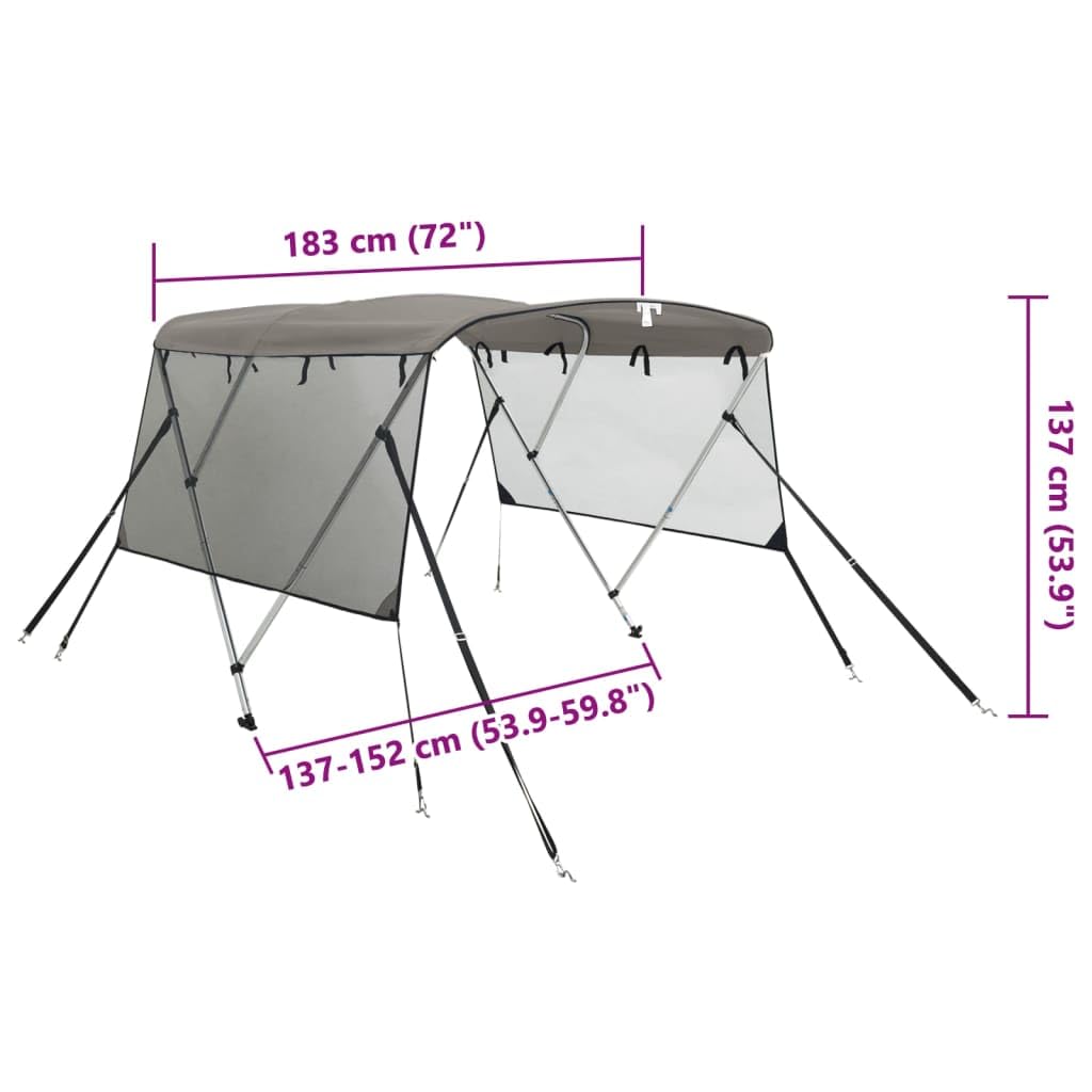 vidaXL Bimini di Prua Pareti Laterali Rete 3 Archi 183x(137-152) x137cm