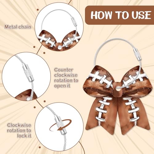 24 Pcs Football Bow Luggage Tags for Suitcases Travel Labels with Metal Ring 2.75 Football Keychain Accessories, PVC Name ID, DIY Card, for Men Women Travel Bag Backpack3