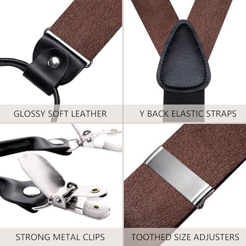 Image of Dubulle Suspender and Bow Tie for Men Paisley Solid Mens Suit Braces Pretied Bowtie and Handkerchief Cufflinks Formal Wedding