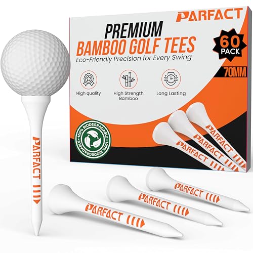 ParFact Golf Tees Wooden | Pack of 60 | Durable Biodegradable Bamboo 70mm Size with Height Markings | Eco-Friendly for Beginners & Pros (WHITE)