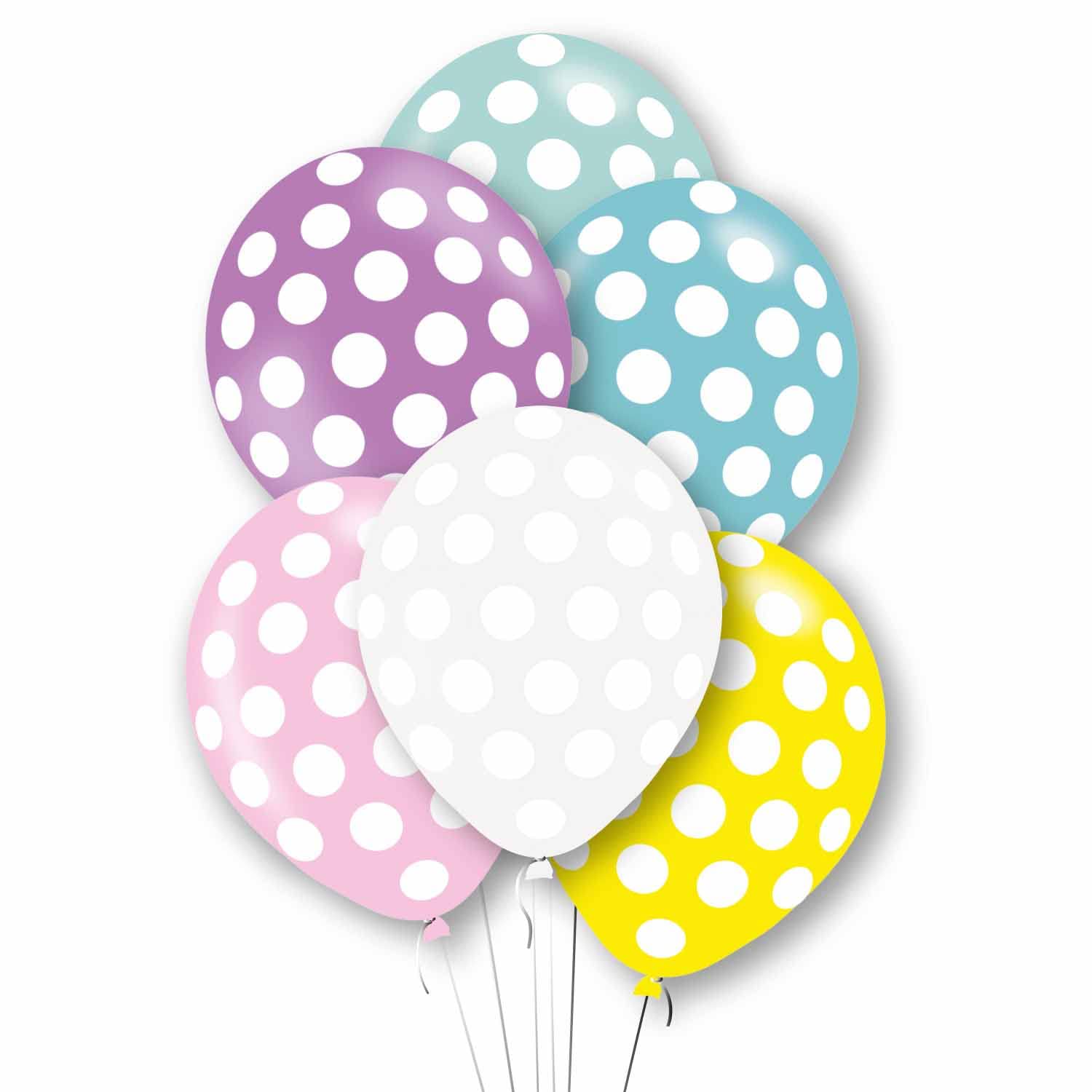 Amscan 9912743 - Assorted Pastel Polka Dots 11" Latex Balloons - 6 Pack