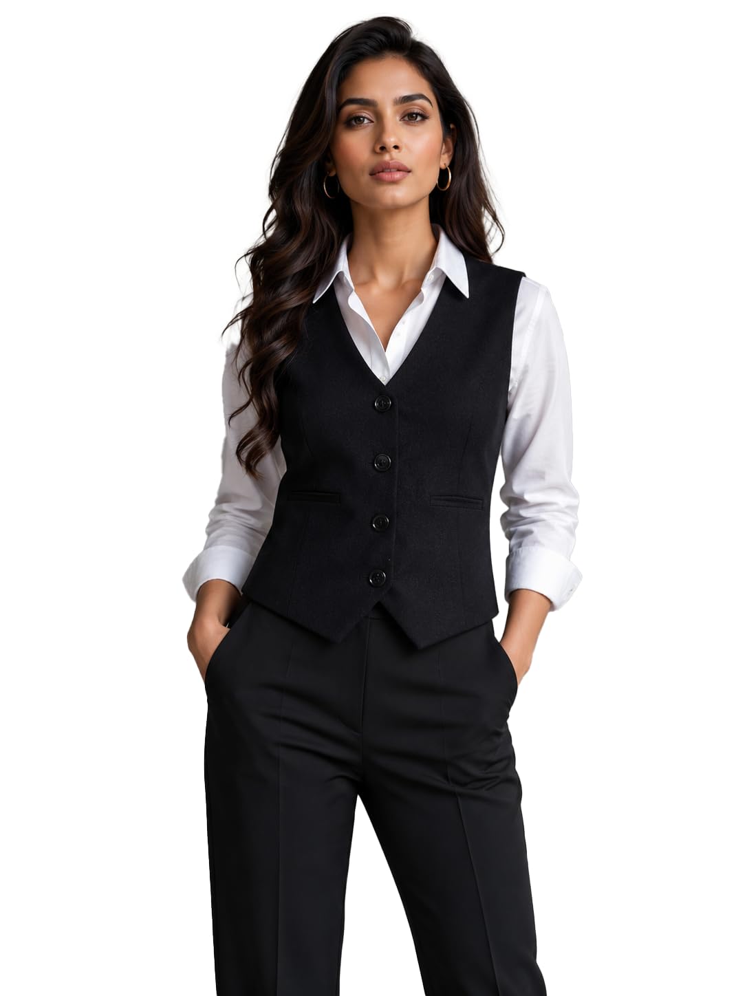 Women's Formal Waistcoat | Premium Tailored Vest | Sleeveless V-Neck Office Blazer Jacket | Regular Fit Business Casual Waistcoat for Women-image-6