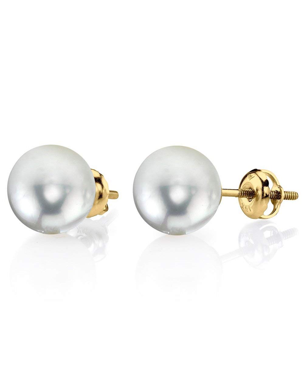 The Pearl Source14K Gold Screwback AAAA Quality Round White Freshwater Cultured Pearl Stud Earrings for Women