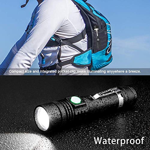 Tactical Flashlight Rechargeable, Super Bright Cree LED Flashlight(Battery Inlcuded), IPX6 Waterproof, Zoomable, Pocket Size Small Flashlight for Hiking,Camping,Emergency - Thumbnail 2