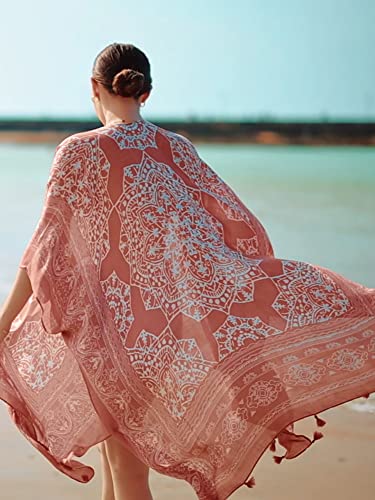 Image of Breezy Lane Women's Kimono Cardigan Summer Swimsuit Coverups Beach Cover Up with Floral Print for Vacation
