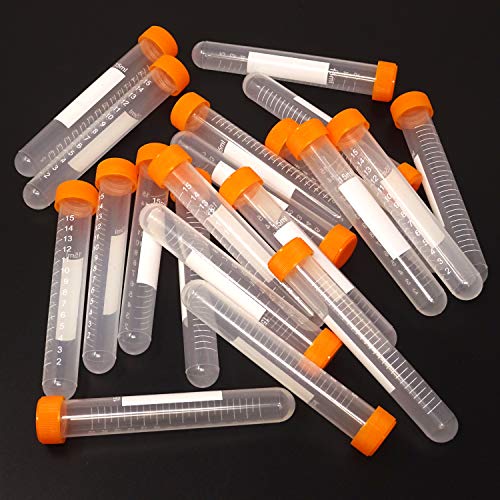 Honbay 20Pcs 15Ml Plastic Centrifuge Tube Ep Tube Seed Bottle - Orange Screw Cap, Round Bottom, Graduated Marks #TOP4