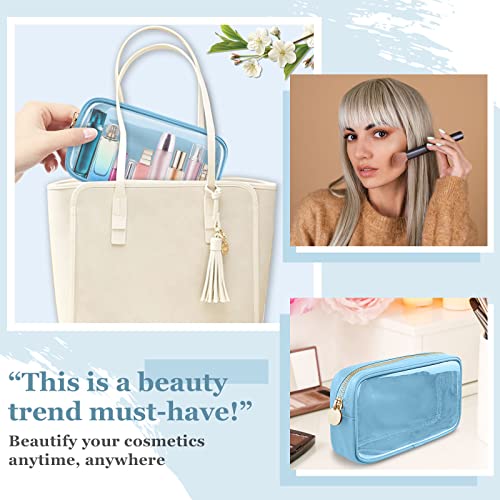 Nylon Small Clear Makeup Bag For Purse, Cute Makeup Bag Preppy Cosmetic Zipper Pouch Purse, Waterproof Travel Toiletry Bag Coin Pouch Clutch Make Up Brush Bag Organizer Storage For Women Ladies(Blue) #TOP5