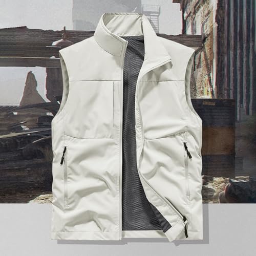 Men's Lightweight Vest Sleeveless Stand Collar Outdoor Work Jacket for Travel Hiking Running Lightweight Safari Cargo Vest2