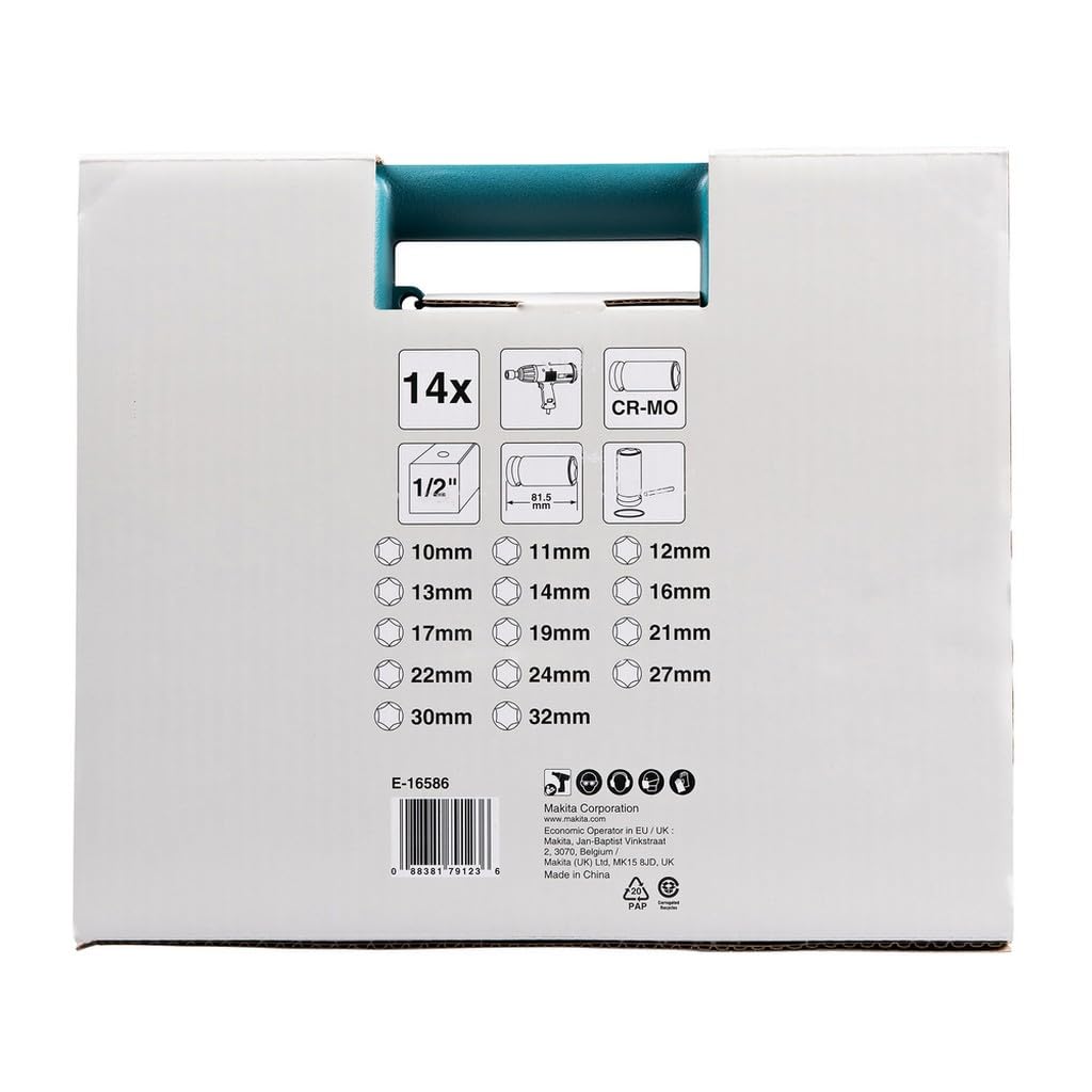 Makita E-16586 - Set di chiavi a bussola, 14 pezzi, 1/2"