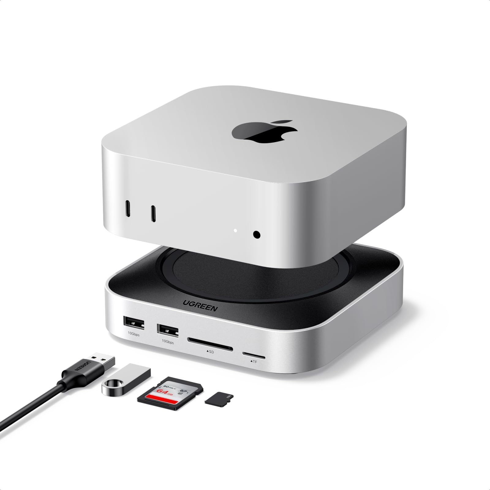 UGREEN Mac mini M4 Dock & Stand with NVMe SSD Enclosure Slot, Docking Station with 3*USB A 3.2, 2*USB A 3.0, 2*USB C 3.2 10Gbps, SD/TF 170MB/s, USB C Hub Compatible with Mac mini M4 Pro