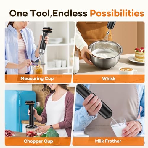 Cordless Stick Immersion Blender 5-in-1, Ritus 13000RPM Soup Blender Rechargeable Handheld Mixer For Baby Food & Smoothies, Variable Speed, Dishwasher-Safe, Mixing Beaker, Chopper, Whisk Milk Frother